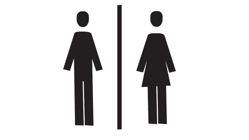 Ein Schild mit den Symbolen für Männer und Frauen. Es zeigt die verschiedenen Toiletten für beide Geschlechter an.
