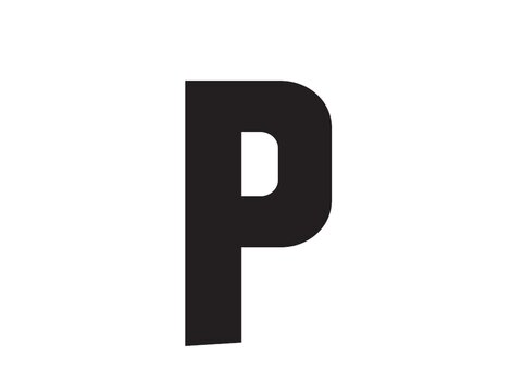 Ein großes, schwarzes "P" auf weißem Hintergrund. Es ist einfach und modern gestaltet.