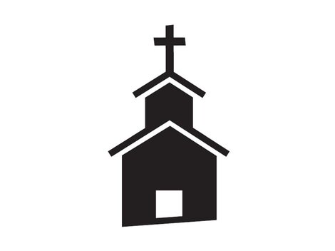 Ein einfaches schwarzes Symbol einer Kirche mit einem Kreuz auf dem Dach. Es zeigt die charakteristischen Merkmale eines Kirchengebäudes.